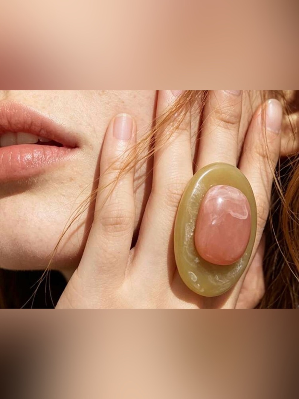 Green and Pink Statement Dome Ring - Women Jewelry